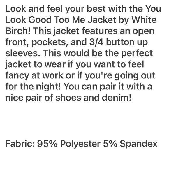 Black NWOT You Look Good Too Me Jacket by White Birch Black Label Size Small - Picture 9 of 10